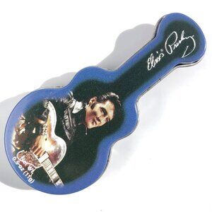 Elvis Presley guitar shaped tin collectible mini Rock and Roll - empty no mints